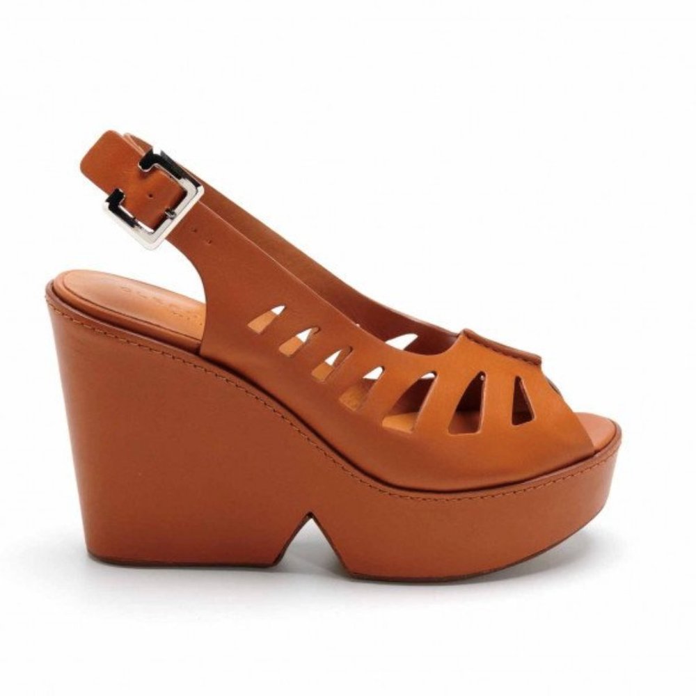 NWT Robert Clergerie Diane Cognac Wedge Platform Cut-out Sandal MSRP $575